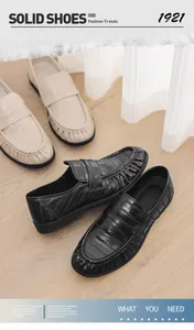 Designer style textured leather loafers in black and beige for casual or dress wear