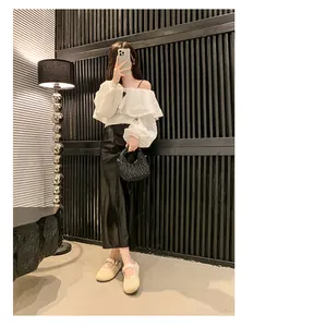 Full body outfit shot featuring cream mesh Mary Jane flats for summer fashion