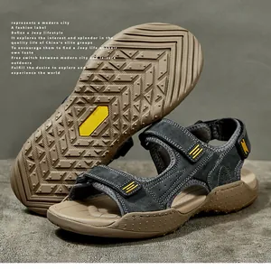 Side view and outsole detail of men's breathable hiking sandals with velcro straps
