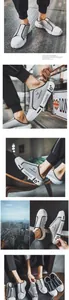 Detailed view of casual breathable mules with thick soles shown from various angles