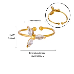 Detailed measurement of stainless steel flower ring with 18mm inner diameter