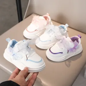 Scarpe da Ginnastica per Bambine con Farfalla e Paillettes in Pelle Microfibra Suola Morbida Sneakers Casual con Fiocco in Garza