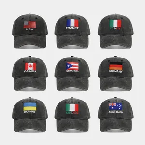Vintage Washed Cotton Baseball Cap Embroidered National Flag Sun Protection Retro Adjustable Distressed Hat Men Women