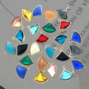 Colgante de Cristal Facetado en Forma de Abanico con Borde de Metal Aleación para Collar Pendientes DIY Accesorios de Joyería Colores Múltiples