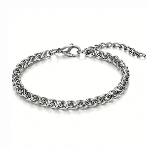 Bracciale a catena in acciaio inossidabile con finitura argento e chiusura aragosta