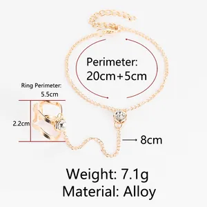 Detailed size and material specifications for the gold alloy chain ring bracelet