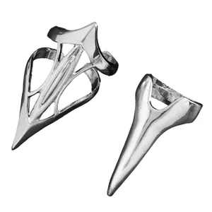 Detailed view of silver gothic finger nail rings for women with claw armor design.