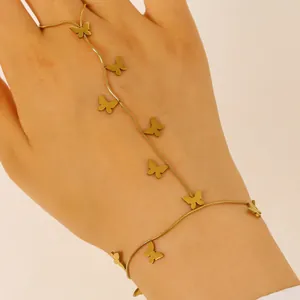 Elegant gold butterfly charm finger ring bracelet jewelry accessory for women fashion