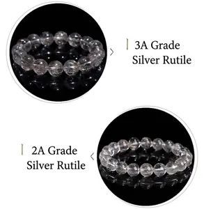 Comparison detail view showing 3A and 2A grade natural silver rutilated quartz crystal bracelets.