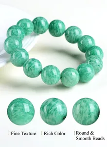 Close-up of natural green Amazonite beads showing rich color and smooth texture