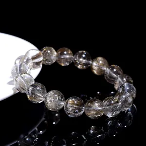 Natural 7A grade silver rutilated quartz bead bracelet with stunning needle inclusions