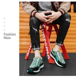 Men's designer green patterned canvas sneakers casual breathable board shoes detail view