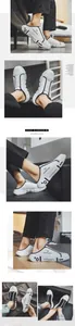 Detailed view of stylish white and black breathable mules with thick rubber soles for men.