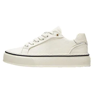Classic cream canvas platform sneakers with thick sole for trendy casual outdoor wear