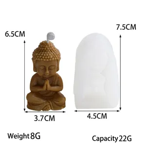 Detailed macro view of Buddha silicone candle mold showing dimensions and weight 58g