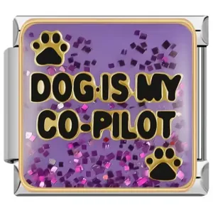 Purple glitter Italian charm link with Dog is my co-pilot text for DIY jewelry