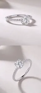 Close-up detail of a sparkling moissanite ring with S925 sterling silver band
