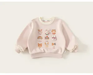 Felpa rosa per bambina con stampe di animali e dettagli in peluche 3D per la primavera