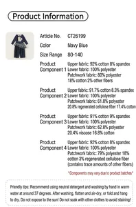 Specifiche dettagliate del tessuto e della taglia per il set da bambina blu navy