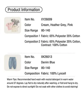 Detailed product specification for girls' lace collar T-shirt and denim joggers