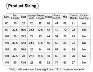 Comprehensive size guide for girls' summer cotton T-shirt set, detailed measurement chart