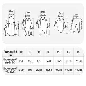 Comprehensive size chart for baby clothing including height and weight recommendations