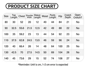 Detailed size chart with measurements for children's lace collar summer T-shirt