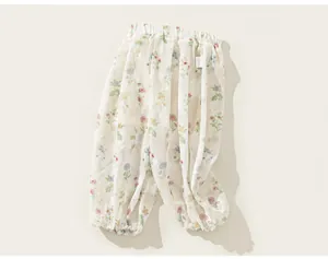 Soft lightweight floral print children's bloomers pants with elastic waist and cuffs