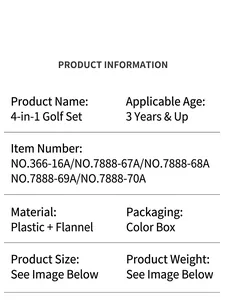 Detaillierte Produktspezifikationen und Materialien für das 4-in-1 Indoor-Golf-Set