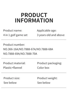 Detaillierte Produktspezifikationskarte für 4-in-1-Golf-Spielset für drinnen und draußen