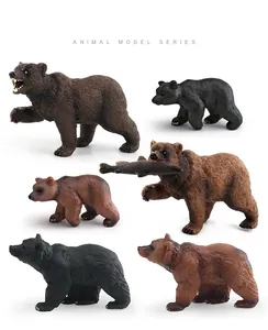 Set of 6 realistic grizzly and black bear figurines for children's wildlife education