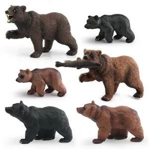 Realistic Wild Animal Bear Model Simulation Brown Black Bear Eating Fish PVC Action Figure Educational Toy For Kids Gift