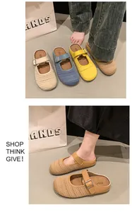 Stylish women's mesh clogs featuring thick soles and adjustable buckle straps.