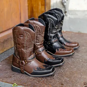 High-quality western embroidered cowboy boots with pointed toes and rubber soles