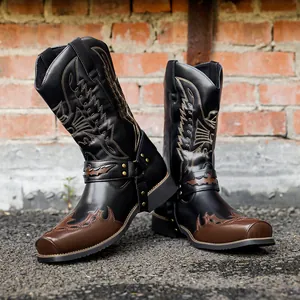Classic western cowboy boots featuring intricate embroidery and a durable rubber sole