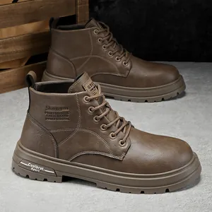 Men Martin Boots Microfiber Leather Mid-Top Workwear Thick Sole Outdoor Retro Casual Lace Up Boots For Men Work Fashion