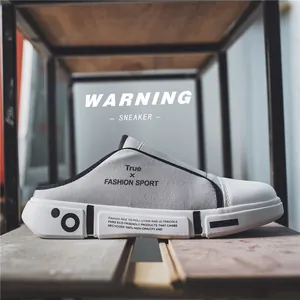 Breathable casual platform sneaker mules for men and women in grey and white style