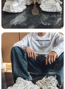 Primo piano dettagliato e vista lifestyle di sneaker chunky in mesh bianco da uomo
