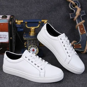 Classic white leather low-top sneakers with a comfortable lace-up design for men