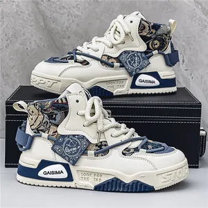 Sneakers Alte da Uomo Retro Tela Pelle Patchwork Paisley Orso Streetwear Stile Industriale Scarpe da Skate Casual