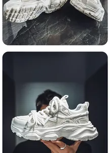 Primo piano dettagliato delle sneaker chunky in mesh bianco con design multi-laccio