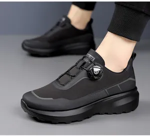 Zapatillas de senderismo negras para hombre con cierre de botón giratorio y suela amortiguada