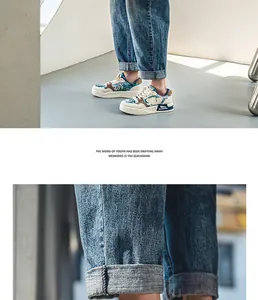 Detailansicht stilvoller Herren-Canvas-Plateau-Sneaker mit blauer Jeanshose getragen