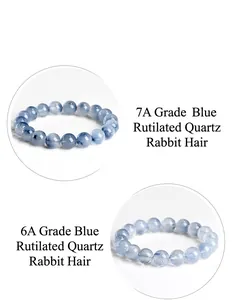 Comparison of 7A and 6A grade natural blue rutilated quartz rabbit hair bead bracelets