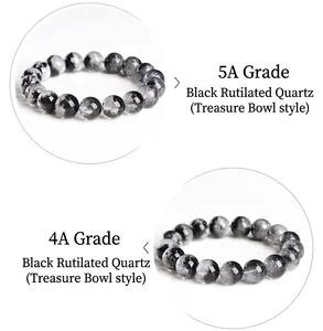 Comparación de pulseras de cuarzo rutilado negro de grado 4A y 5A Cornucopia.