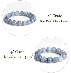 Detailed comparison of 4A and 5A grade natural blue rutilated quartz bracelets