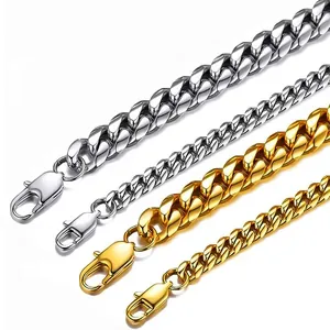 Minimalist Stainless Steel Cuban Link Chain Necklace Bracelet For Men Women Hip Hop Street Polished Gold Silver Black Chain Jewelry Gift