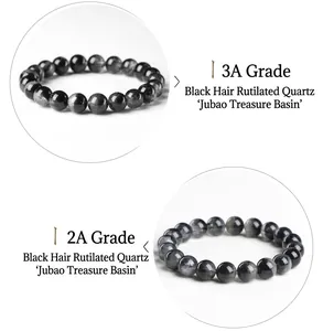 Comparación detallada de pulseras de cuarzo rutilado negro natural de grado 2A y 3A
