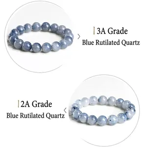 Detailed comparison of 2A and 3A grade natural blue rutilated quartz beaded bracelets