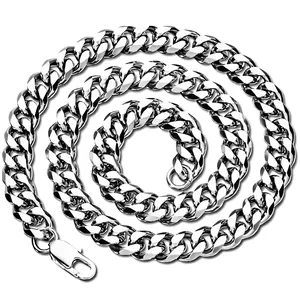 Collier chaîne à mailles cubaines en acier inoxydable argenté poli pour hommes en spirale